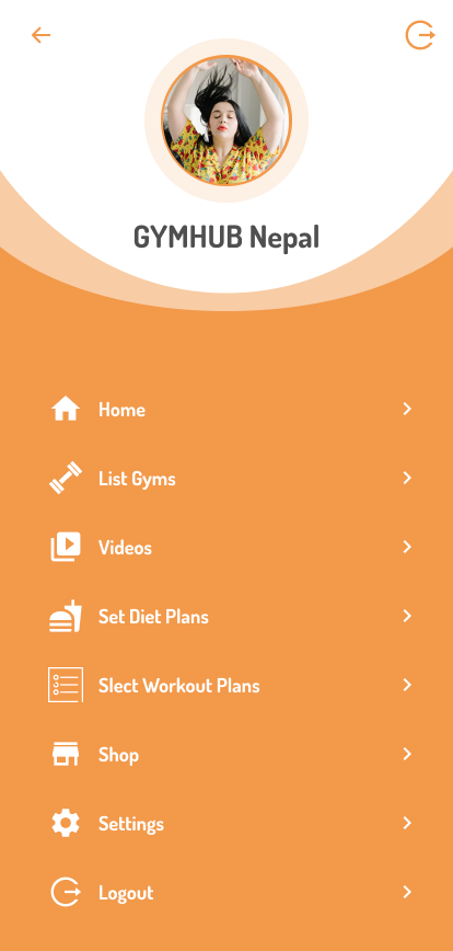 GYMHUB navigation menu