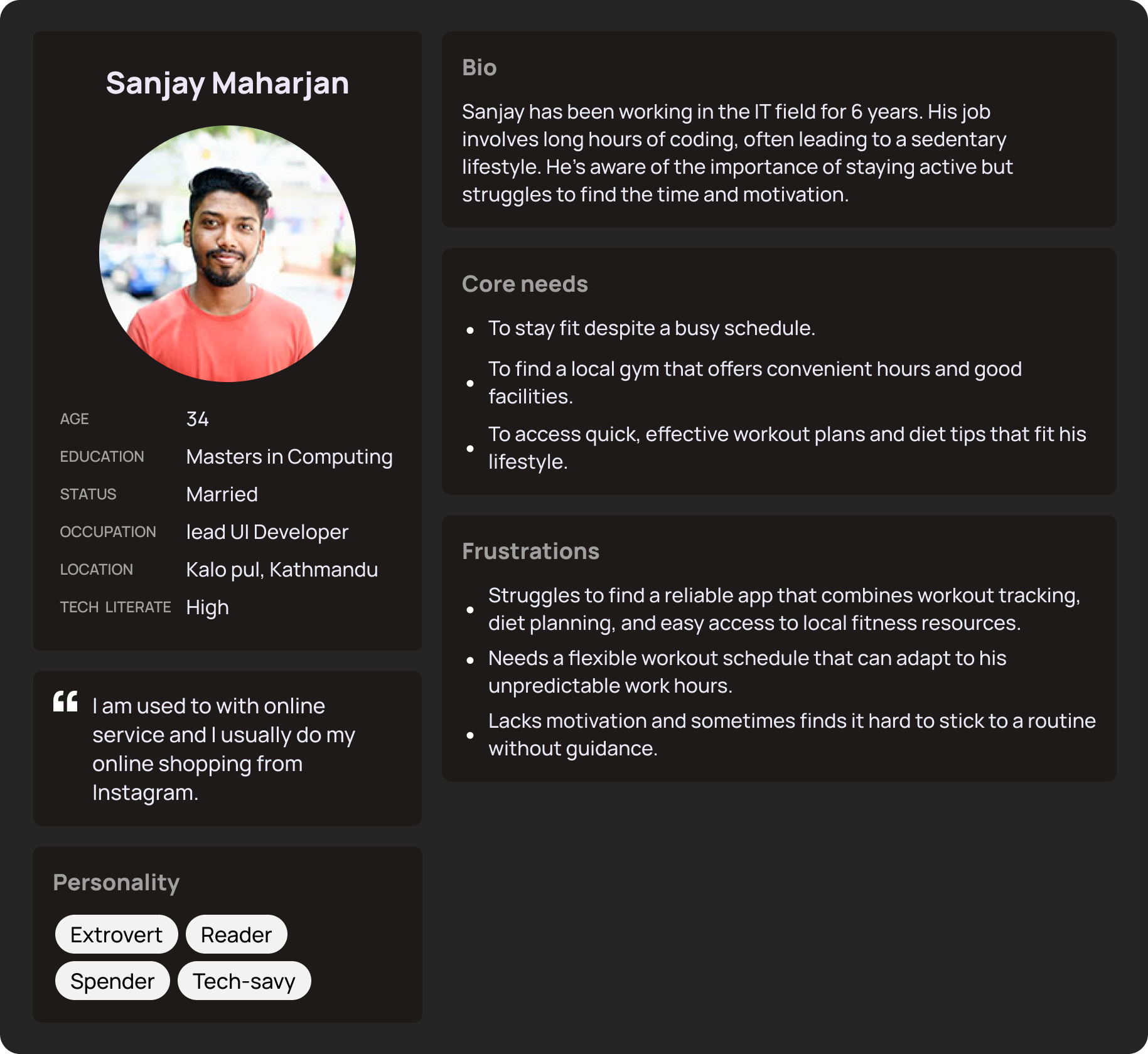 SANJAY MAHARJAN, 34 — ONE OF THE PERSONAS BUILT FROM THE INTERVIEW RESEARCH